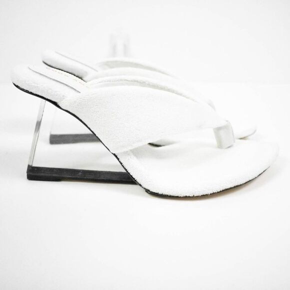 25. Good American White Terry Thong Wedge Sandals Women Size 6 Wedges Block Heel - Picture 1 of 8